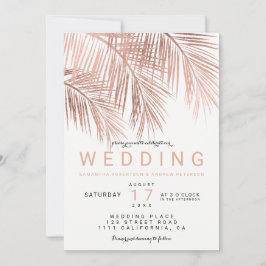 Invitación Boda de la flauta rosa de oro tropical palmera