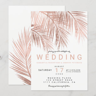 Invitación Boda de la flauta rosa de oro tropical palmera
