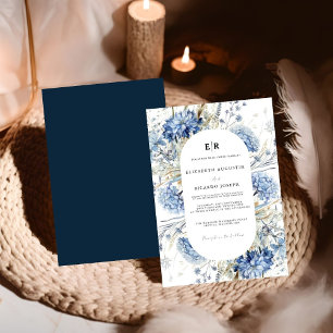 Invitación Boda de la flor azul de la marea negra de la marin