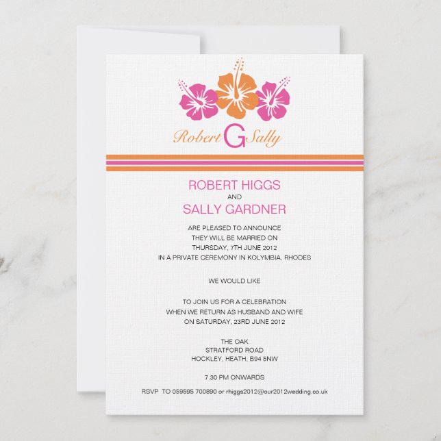 Invitación Boda de la flor del hibisco del monograma (Anverso)