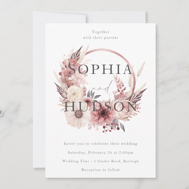 Invitación Boda de la flor moderna de Boho (Anverso)