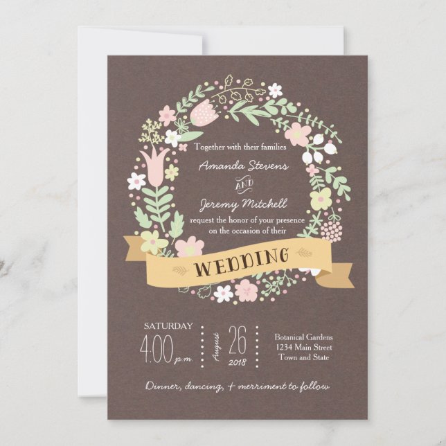Invitación Boda de la flor Rustic Boho Pastel (Anverso)