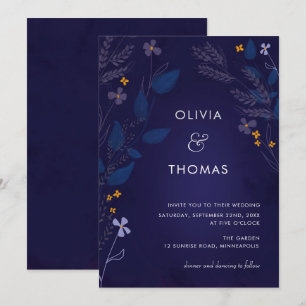 Invitación Boda de la Flora de Ilustracion de miel índigo cap