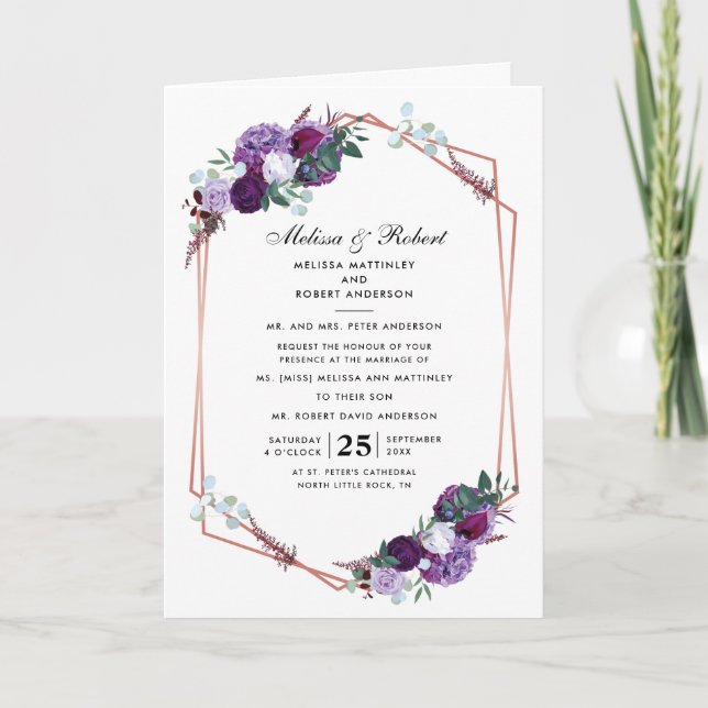 Invitación Boda de la floración púrpura (Anverso)