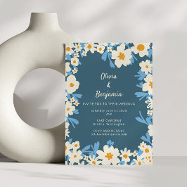 Invitación Boda de la Floral Blanca Amarilla Azul Boho