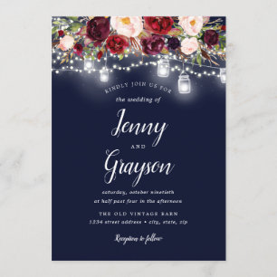 Invitación Boda de la floral de la marina borgoñona Mason Jar