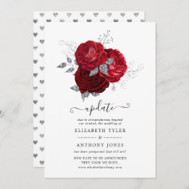 Invitación Boda de la floral roja y plateada pospuesta