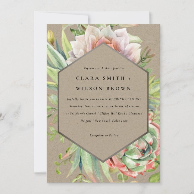 Invitación Boda DE LA FOLICÍA DE CACTI "VERDE KRAFT DESERT SU (Anverso)