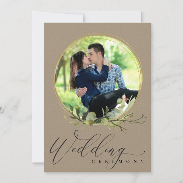 Invitación Boda DE LA FOTOGRAFÍA DE KRAFT FOLIAGE WATERCOLOR (Anverso)