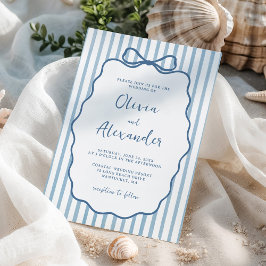 Invitación Boda de la franja caprichosa azul costera con lazo