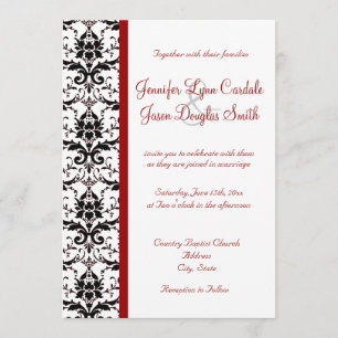 Invitación Boda de la franja roja blanca y negra de Damasco v