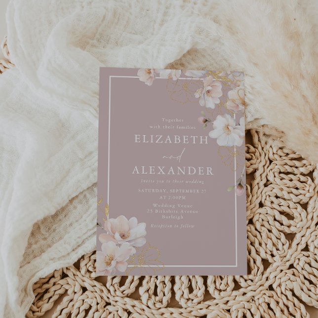 Invitación Boda de la frontera blanca encantado de flores sil (Subido por el creador)
