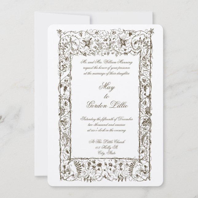 Invitación Boda de la Frontera Botánica de la Era de Victoria (Anverso)