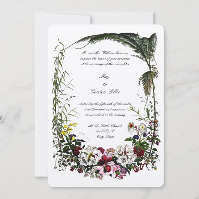 Invitación Boda de la Frontera Botánica Floral de la Era Vict (Anverso)