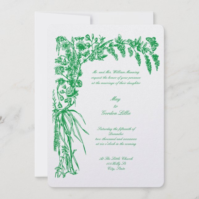 Invitación Boda de la Frontera Botánica Floral de la Era Vict (Anverso)