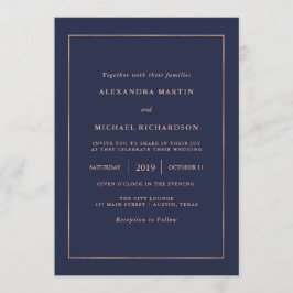 Invitación Boda de la Frontera de Oro Rosa Midnight Blue y Fa