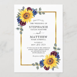 Invitación Boda de la frontera dorada floral de la Marina Bor