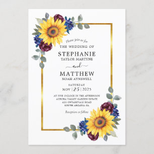 Invitación Boda de la frontera dorada floral de la Marina Bor