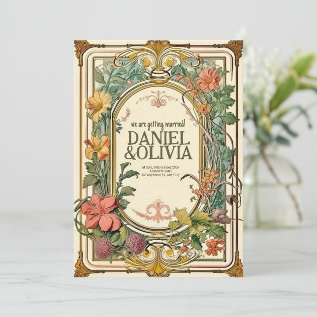 Invitación Boda de la frontera entre las orquestas de flores  (Anverso de pie)