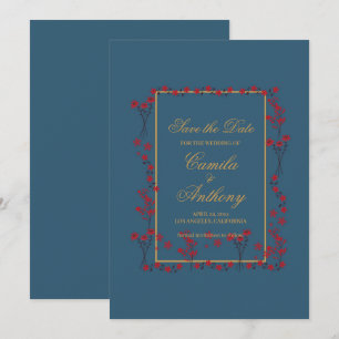 Invitación Boda De La Frontera Floral De Oro Rojo De La Marin