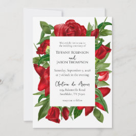 Invitación Boda de la frontera floral roja encantadora