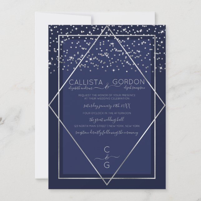 Invitación Boda de la frontera geográfica del Confetti azul d (Anverso)