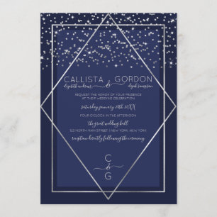 Invitación Boda de la frontera geográfica del Confetti azul d