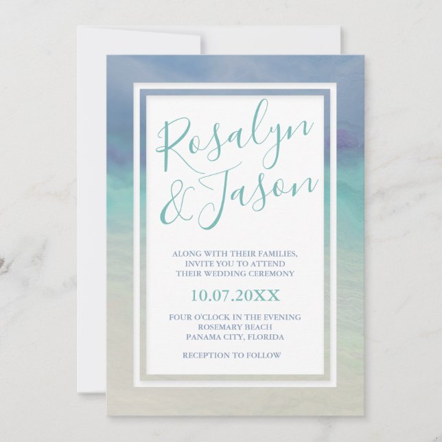 Invitación Boda de la frontera oceánica pintada (Anverso)