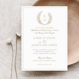 Invitación Boda de la Frontera Oro Vintage Elegante Leafy Wre