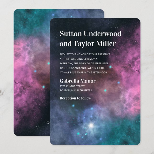 Invitación Boda de la galaxia arcoiris (Anverso / Reverso)
