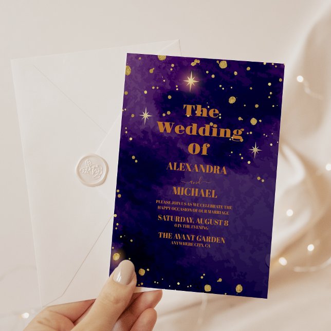 Invitación Boda de la galaxia púrpura de la nebulosa espacial (Subido por el creador)