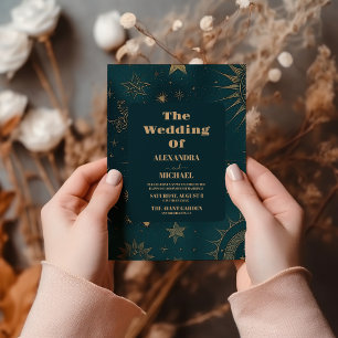 Invitación Boda de la galaxia verde esmeralda del universo de