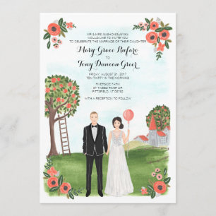 Invitación Boda de la granja de retrato de pareja ilustrada p