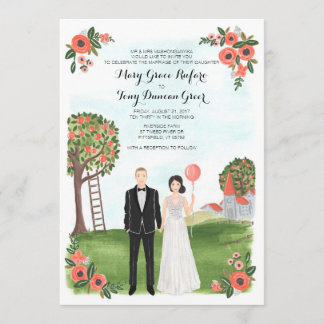 Invitación Boda de la granja de retrato de pareja ilustrada p