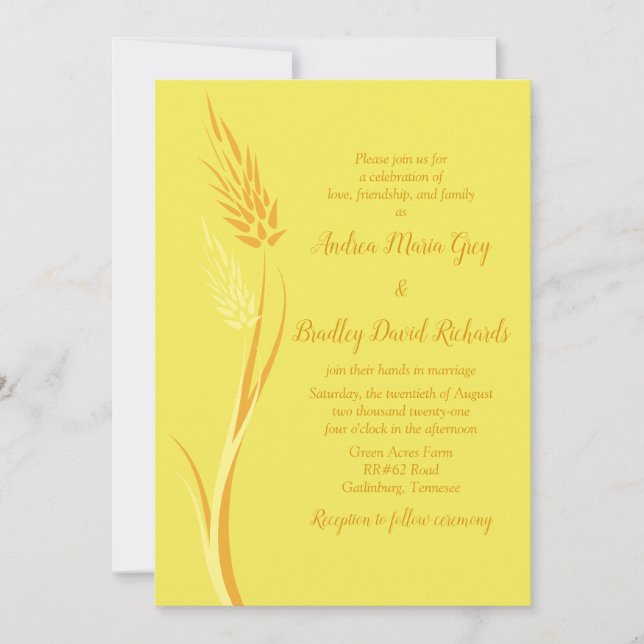 Invitación Boda de la granja rural de trigo de otoño amarillo (Anverso)