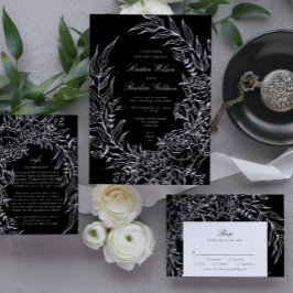Invitación Boda de la guirnalda blanca de la flor negra edita