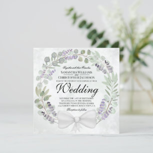 Invitación Boda de la guirnalda de eucalipto y lavanda rústic