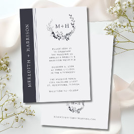 Invitación Boda de la guirnalda de monograma negro y blanco