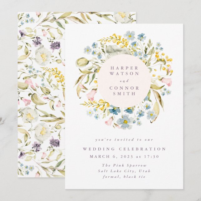 Invitación Boda de la guirnalda del Boho de primavera Pampas (Anverso / Reverso)
