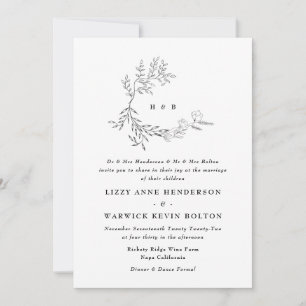Invitación Boda de la guirnalda del monograma floral de leafí