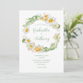 Invitación Boda de la guirnalda floral blanca y amarilla