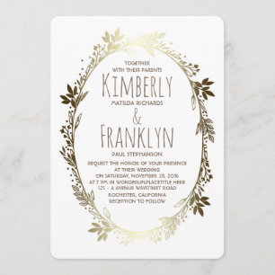 Invitación Boda de la guirnalda floral blanca y dorada