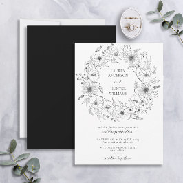 Invitación Boda de la guirnalda floral de arte de la línea bl