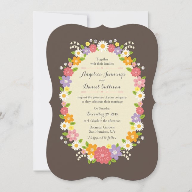 Invitación Boda de la guirnalda floral de Boho (Anverso)