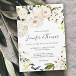 Invitación Boda de la guirnalda floral de color blanco neutro<br><div class="desc">Con un popular esquema de color neutro, este diseño de invitación a la boda presenta una hermosa corona de flores de color blanco con vegetación. Las flores incluyen rosas, hortensias y flores mixtas a juego para un efecto fresco en el jardín. Los emparejamientos de texto utilizados en este diseño presentan...</div>
