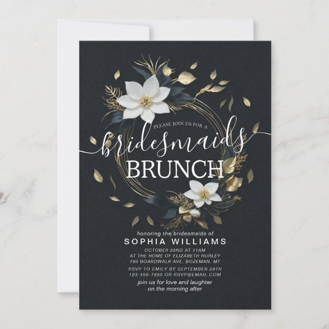 Invitación Boda de la guirnalda floral de oro blanco brunch (Anverso)