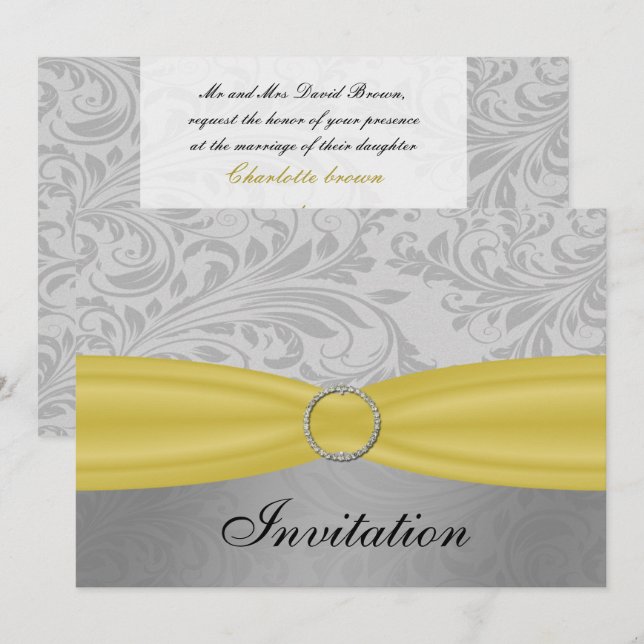 Invitación Boda de la hebilla diamante de la ribbon diamante  (Anverso / Reverso)