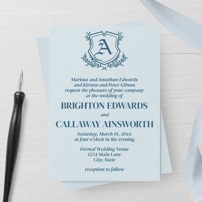Invitación Boda de la hoja azul pastel y del monograma floral (Subido por el creador)
