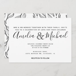 Invitación Boda de la hoja blanca de la vegetación floral dib