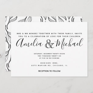 Invitación Boda de la hoja blanca de la vegetación floral dib